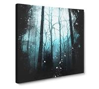 Misty Forest Abstract Paint Splash Modern Canvas Wall Art Print Ready to Hang, Framed Picture for Living Room Bedroom Home Office Décor, 14x14 Inch (35x35 cm)