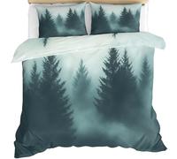 Misty Forest Bedding Set Double Size 3 Piece, Pine and Cypress Forest Duvet Cover Set, Natural Landscape Comforter Cover and 2 Pillow Sham with Zipper Closure 200 x 200cm