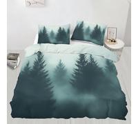 Misty Forest Bedding Set King Pine Tree Landscape Duvet Cover with 2 Shams Foggy Forest Soft Lightweight, Easy Care for Adults Guest Rooms (220x230cm)