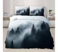 Misty Forest Bedding Set, Natural Scenery Soft and Comfortable Microfiber Duvet Cover, Forest Fog Scene Duvet Cover with Zipper + 2 Pillowcases (220x230cm)
