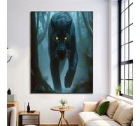 Misty Forest Canvas Wall Art Dark Gray Painting Fantasy Black Panther Decor Poster For Living Room Home Decor Modern Canvas Wall Art Prints 24X35In No Frame
