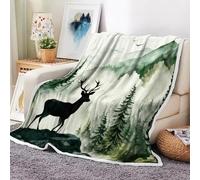 Misty Forest Deer Throw Blanket, Woodland Animal Nature Mountain Landscape Fleece Throws, Rustic Cabin Lodge Style Cozy Soft Blanket Couch Sofa Bed, Farmhouse Home Living Room Bedroom Decor, 60X80in