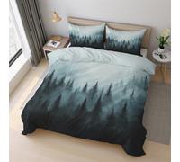 Misty Forest Duvet Cover Set Double Size, Pine Forest Landscape Bedding Set 200x200 cm, Quilt Cover with 2 Pillowcases, Soft Microfiber 3pcs, Zip 21D&-30