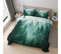 Misty Forest Duvet Cover Set Double Size, Woodland Bedding Set 200x200 cm, Quilt Cover with 2 Pillowcases, Soft Microfiber 3pcs, Zip 21D&-29