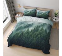 Misty Forest Duvet Cover Set Double Size, Woodland Landscape Bedding Set 200x200 cm, Quilt Cover with 2 Pillowcases, Soft Microfiber 3pcs, Zip 21D&-32