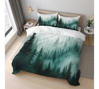 Misty Forest Duvet Cover Set Double Size, Woodland Landscape Bedding Set 200x200 cm, Quilt Cover with 2 Pillowcases, Soft Microfiber 3pcs, Zip 21D&-35