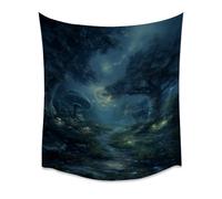 Misty Forest Giant Mushroom Wall Tapestry Winding Dirt Path Glowing Fireflies Full Moon Twilight Ambiance Misty Canopy Soft Premium Fabric Cozy Bedroom Living Roomwhite30x40inch