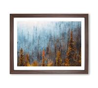 Misty Forest In Banff Canada Painting Modern Art Framed Print | A2 Walnut Framed Wall Art | Ready to Hang | Modern Landscape Picture | Living Room Bedroom Lounge Office