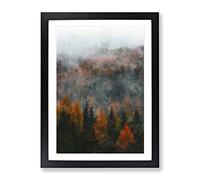 Misty Forest In The Autumn Painting Modern Framed Print | A2 Black Framed Wall Art | Ready to Hang | Modern Landscape Picture | Living Room Bedroom Lounge Office