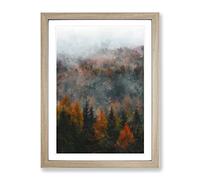 Misty Forest In The Autumn Painting Modern Framed Print | A4 Oak Framed Wall Art | Ready to Hang | Modern Landscape Picture | Living Room Bedroom Lounge Office