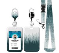Misty Forest Lanyards for ID Badges, Green Ink Painting Badge Reel Retractable Badge Holder with Lanyard for Teacher, Women, Kids