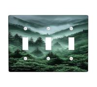 Misty Forest Light Switch Cover Plates/Outlet Covers, Deep Green Foggy Woods for Home Decor, Thermoplastic Wall Plates, Standard Size Triple Toggle
