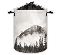 Misty Forest Mountains Laundry Hampers With Drawstring Foggy Laundry Baskets For Bathroom Scenic Nature Portable Clothes Storage Organizer Basket Grey Black Tree Woodland W 44 L 44 Cm