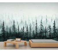 Misty Forest Mural Coniferous Forest Accent Wallpaper Pine/Fir Tree Woodland Wallpaper Natural Landscape Kids Wall Paper for Bedroom Living Room Sofa TV Background Wall Mural Poster Decor 490X350cm