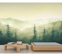 Misty Forest Mural Foggy Mountain Wallpaper Murals Landscape Nature Wallpaper Pine Trees Smoky Scenery Bedroom Wall Paper for Office Living Room Bedroom TV Background Mural Poster 500X350cm