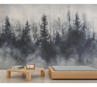 Misty Forest Murals Black Pine Foggy Forest Art Deco Wallpaper Dark Pine Trees Wallpaper Woodland Bedroom Wall Paper for Bedroom Living Room Sofa TV Background Large Wall Mural Poster 500X350cm