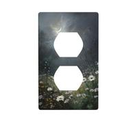 Misty Forest Night Wildflowers Daisies Outlet Cover Light Switch Cover Decorative 1 Gang Wall Plate for Kitchen Room Bathroom Size 7x11.4cm