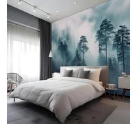 Misty Forest Peel and Stick Wall Mural Foggy Mountain Print Pattern Large Canvas Wallpaper,Self-Adhesive Removable Photo Mural Decor for Home Office 60x52 inches / 150x130 cm