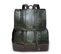 Misty Forest Print Leather Women's Backpack Travel Bag Ladies Versatile Small Backpack Business Leisure,One Size
