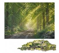 Misty Forest Road Lined with Trees Art Wooden Puzzle, Adults, 1000 Pieces | Adult Puzzle - solo or shared puzzle time in spare time.