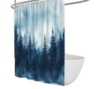 Misty Forest Shower Curtain Pine Tree Watercolor Abstract Jungle Blue Plant Rustic Nature Scenery Bathroom Decor Fabric Soft with Hooks 120x200cm