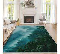 Misty Forest Small Rugs for Bedroom, Green Woodland Nature Non Slip Rug Bedroom Decor 80 x 150 cm, Machine Washable Low Pile Soft Indoor Living Room Rugs ZY&L15