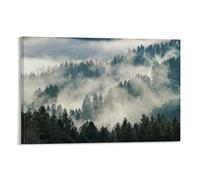 Misty Forest Wall Art Foggy Pine Tree Landscape Poster with Nature Serenity Vibe Tranquil Woodland Print for Meditation Or Bedroom Decor Gift 16x24inch(40x60cm) Framed