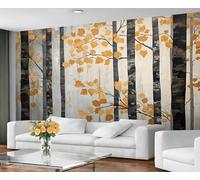 Misty Forest Wallpaper for Living Room - Peel and Stick Wallpaper, Autumn Landscape Bedroom Wall Paper, Large Wall Mural & Golden Leaves Home Decor, Self Adhesive