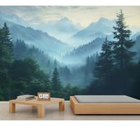 Misty Forest Wallpaper, Forest Mountain Large Mural, Landscape Mural Wallpaper for Bedroom, Smoky Mountain Wall Mural - 400x280cm (Not Peel n' Stick)