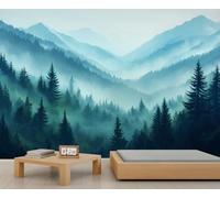 Misty Forest Wallpaper, Forest Mountain Mural, Woodland Large Wallpaper for Living Room, Landscape Wall Mural,300x210cm (Not Peel n' Stick)
