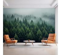 Misty Forest Wallpaper, Pine Forest Fog Wall Mural for Living Room, Non-Woven Wall Paper for Bedroom 400X280cm, Photo Wallpaper Home Decor D26