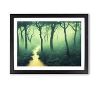 Misty Japanese Forest Framed Wall Art Print A2 Black
