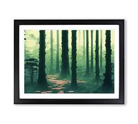 Misty Japanese Forest Framed Wall Art Print A2 Black