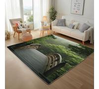 Misty Jungle Stone Bridge Rugs Living Room 180x240cm Machine Washable Rug, Soft Short Pile Non-Slip Green Jungle Scenery Area Rugs for Bedroom Dining Room Office Non-Shedding Floor Carpet