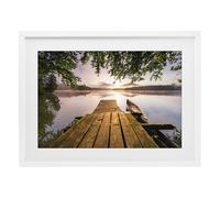 Misty Lake Morning Light Landscape, 17 x 23 Inch Framed Print Under Glass