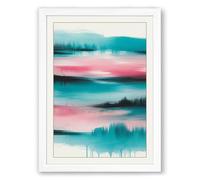 Misty Layered Landscape Minimalist Framed Wall Art Print A4 (29.7×21cm) White, Wall Decor for Living Room, Bedroom, Office & Home, Ready to Hang, Art Gift