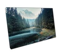 Misty Morning Over A Highland Lake Passing Through Mountainous Woodlands Forests Wall Art Print On Canvas Picture For Home Office Decor 61x41cm (24x16In)