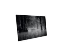 Misty Morning Swamp Land Forest Boat Canvas Wall Art Picture Print CanvasGeeks Grey W30 inch x H20 inch x D20mm