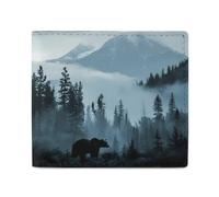 Misty Mountain Forests Animal Bear Billfold Wallet Leather Purse Cute Card Holder Clutch for Business Travel