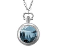 Misty Mountain Forests Animal Bear Vintage Pocket Watch Alloy Pendant Watches Necklace Gift for Men Women Silver-Style