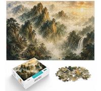 Misty Mountain Peaks Watercolor Painting Jigsaw Puzzle, 1000 Piece | As a Christmas gift idea: Adult jigsaw puzzle with 1000 pieces; for quieter moments across Christmas and New Year.
