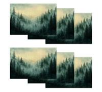 Misty Mountain Placemats Set of 6,Abstract Forest Placemats Washable Kitchen Dining Linen Table Mats Stain Heat-Resistant for Home Party Indoor 12x18 inch