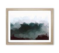 Misty Mountain Range In Abstract Modern Art Framed Print | A3 Oak Framed Wall Art | Ready to Hang | Abstract Landscape Picture | Living Room Bedroom Lounge Office