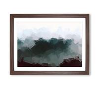Misty Mountain Range In Abstract Modern Art Framed Wall Art Print, Ready to Hang Picture for Living Room Bedroom Home Office Décor, Walnut A4 (34 x 25 cm)