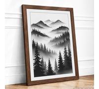 Misty Mountain Ranges Scandinavian Framed Wall Art Print A1 (84.1×59.4cm) Walnut, Wall Decor for Living Room, Bedroom, Office & Home, Ready to Hang, Art Gift