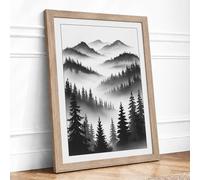 Misty Mountain Ranges Scandinavian Framed Wall Art Print A2 (59.4×42cm) Oak, Wall Decor for Living Room, Bedroom, Office & Home, Ready to Hang, Art Gift