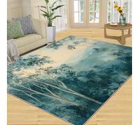 Misty Mountain Rug, Watercolor Forest Rugs for Bedroom, Forest Area Rug, Non Slip Washable Rugs for Living Room Farmhouse, Indoor Low Pile Decor Carpet - 50x80 cm