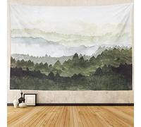 Misty Mountain Tapestry Wall Hanging Foggy Forest Tree Nature Landscape Tapestries Green Watercolor Mountains Scenery Wall Home Decor for Bedroom Living Room Dorm,59.1x82.7 Inches,Green