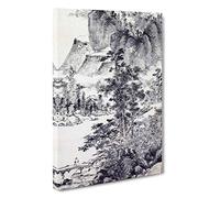 Misty Mountains by Chen Chun Painting Canvas Print | Gallery Wrapped 30mm Frame Wall Art | 30x20 inches | Ready to Hang | Contemporary Landscape Picture | Living Room Bedroom Lounge Office