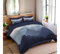 Misty Mountains Duvet Cover Set Double, 3 Pcs Nature Landscape Bedding Set Soft Microfiber Easy Care Quilt Cover with 2 Pillowcases for Teens Kids Reversible Duvet Sets - 200x200cm Blue